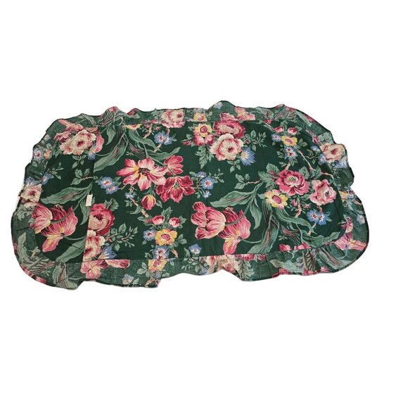 Vintage Cannon Floral Print Pillow Shams Cottage Romance Dark Green - Picture 2 of 4